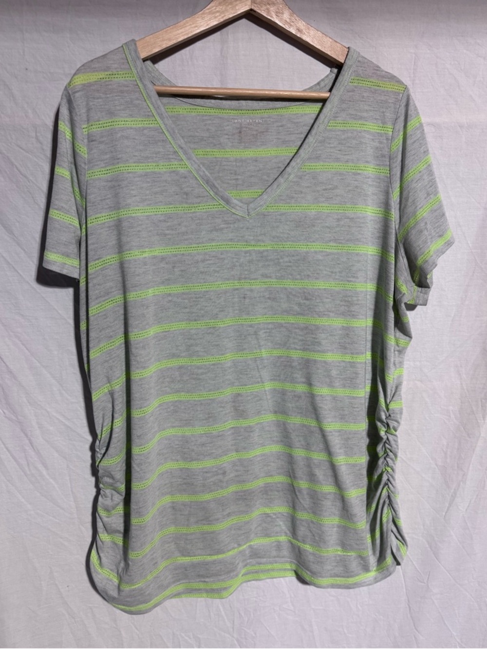 Lane Bryant gray and bright green rouched side tee Size 18/20
